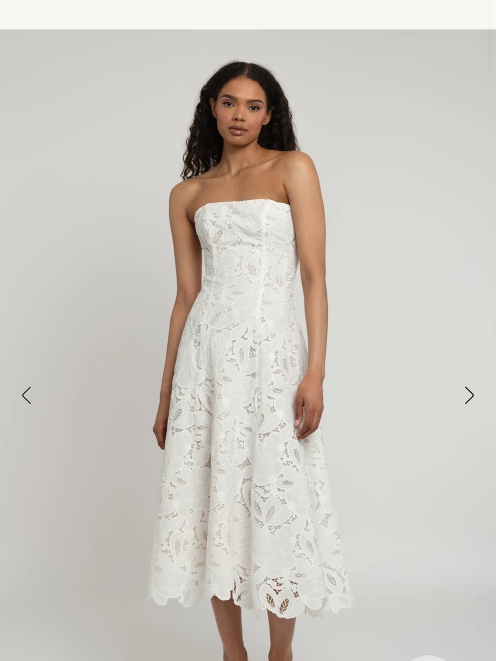 Jenny Yoo Strapless White Floral Lace Midi Dress